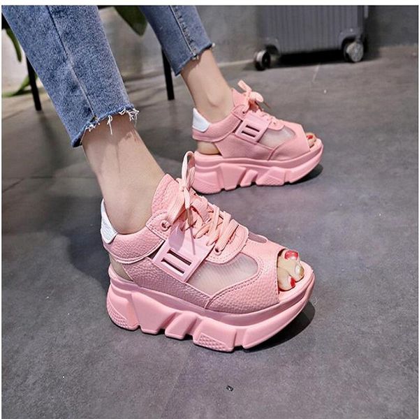 

sandals special deal size 37 pink net red sponge cake sports casual hollow fish mouth after the empty shoes, Black
