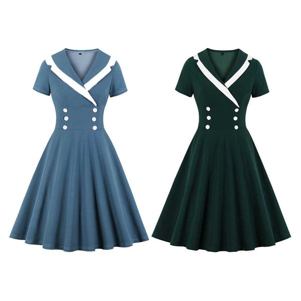 

women's v-neck contrast stitching officelady dress, Black;gray