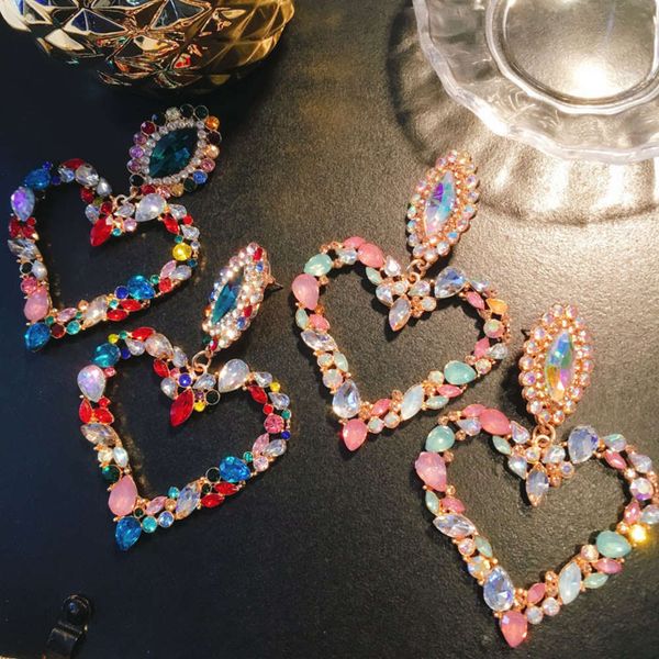 

earrings women's fashion exaggeration flash diamond heart love, Silver