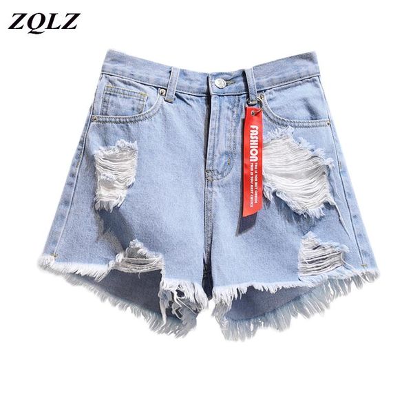 

women's shorts zqlz summer high waisted denim women plus size 5xl loose hole tassels harajuku pants jeans short girl spring, White;black