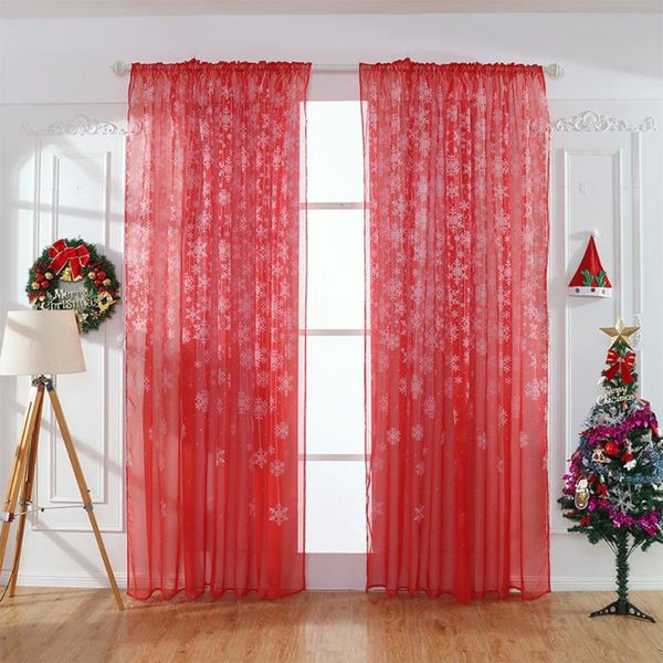 

curtain & drapes 1pcs christmas snowflake tulle window treatment voile drape valance decorations for home bedroom decoration
