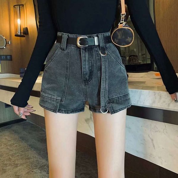 

summer new denim shorts women's straight tube loose korean high waist big pocket show thin versatile net red a-line pants, Black