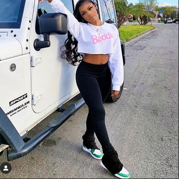 

stacked leggings pants with split joggers sweatpants women 2021 streetwear ruched high waist bell bottom long flare pants black, Black;white