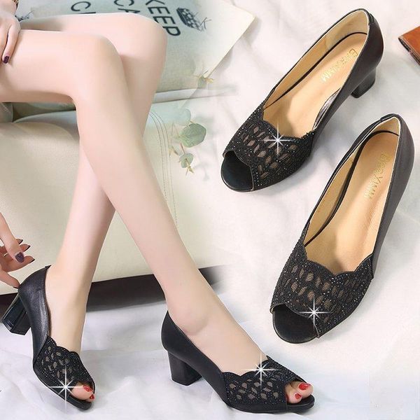 

sandals 2021 summer women bling open toe high heels hollow out pumps woman dress shoes office ladies zapatos mujer, Black