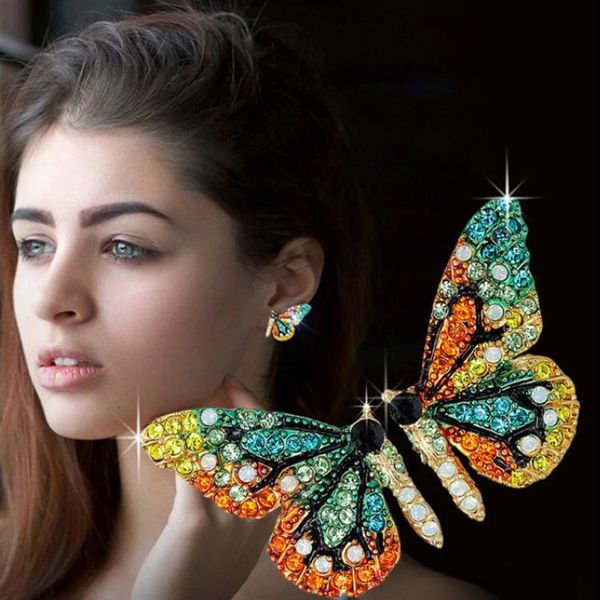 

stud color crystal butterfly wing earrings cute korean women fashion jewelry, Golden;silver