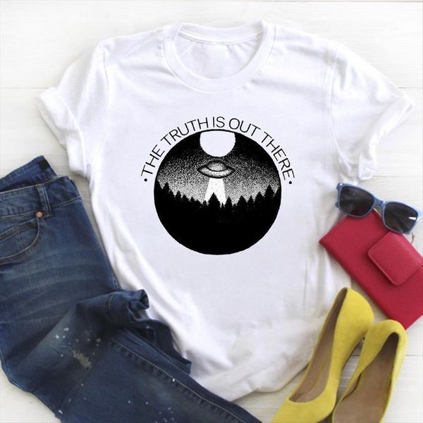 

cartoon ufo print cute 90s womens t shirts trend summer tee clothes graphic, White