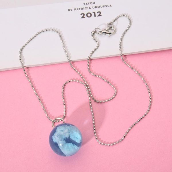 

pendant necklaces design glass ball for women girls simple choker beads chain long necklace collar fashion party jewelry, Silver