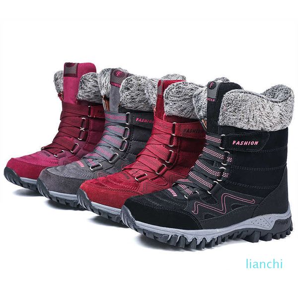 

winter women's snow boots warm high mid-calf shoes for cold weather outdoor plush anti-skid sneakers, Black