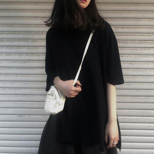 

oversize tees black white solid color basic t shirts women casual harajuku summer cool girl long streetwear korean hipster