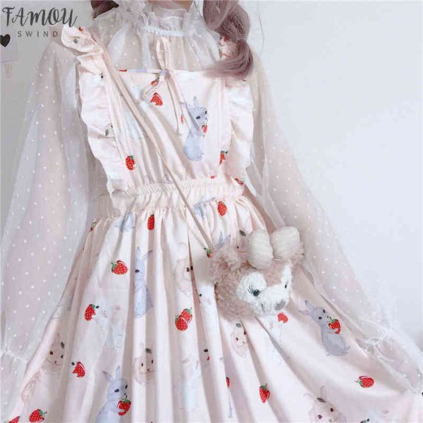 

women's dresses chic lady kawaii ulzzang strawberry rabbit cute strap female ins vintage harajuku dress for women casual, Black;gray