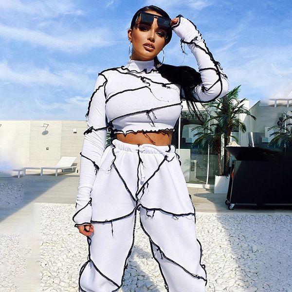 

long sleeve 2 pieces set outfits autumn winter patchwork women set fashion tee pants set women casual tracksuit, Gray