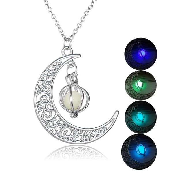 

pendant necklaces 1 pcs creative glow in the dark for women girls night halloween pumpkin moon necklace fashion jewelry, Silver