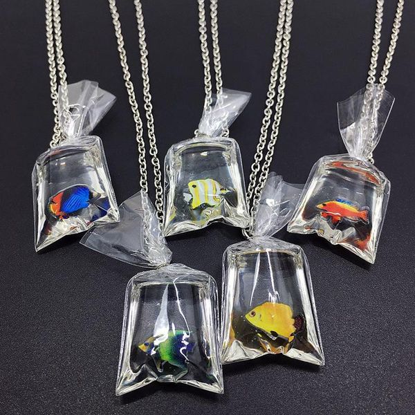 

pendant necklaces resin water bag goldfish fish necklace women jewelry fashion jewellery boutique bijoux ornament, Silver