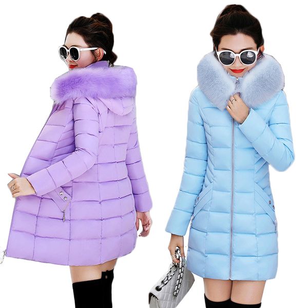 

2021 new winter jacket coat women long parkas fashion slim hooded warm outwear faux fox fur cotton padded abrigos mujer invierno 522 twek, Black