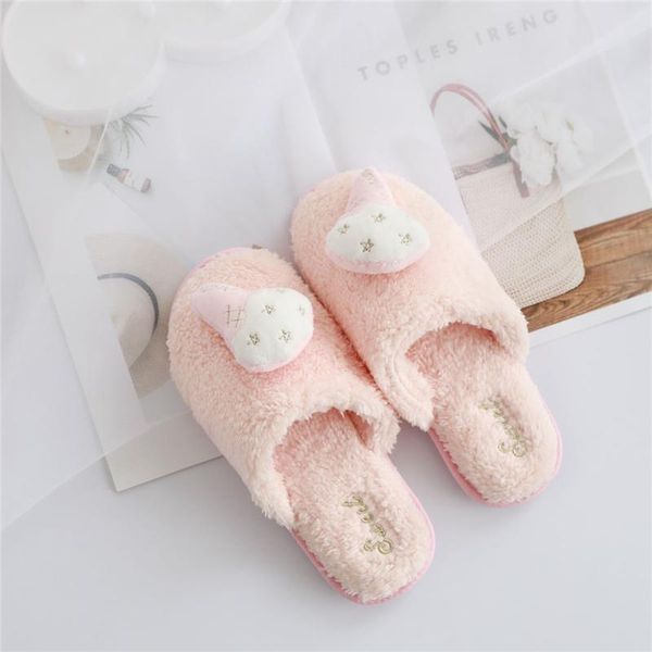 

autumn and winter cute japanese style sweet fashion ice girl slippers home floor non-slip ladies cotton slippers, Black