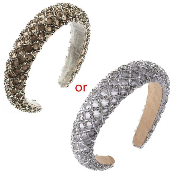 

women sponge padded headband rhombus faux crystal beads jewelry wide hair hoop f3md