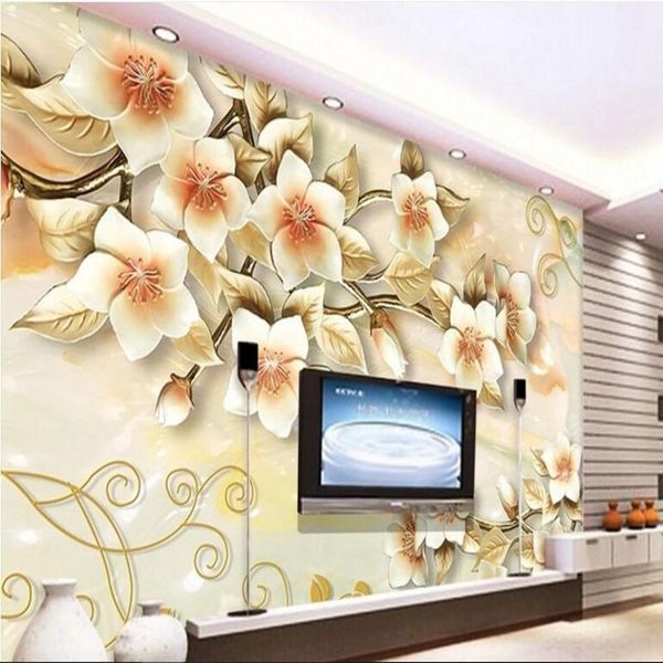 

shuhiko custom large fresco jade carving peach tv backdrop environmental wallpaper papel de parede 3d para sala atacado