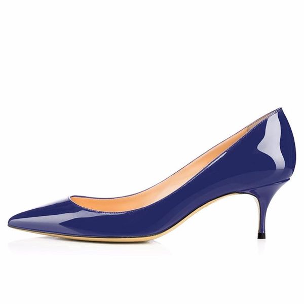 

maguidern pumps shoes 2.5 inches kitten heels, slip on pointed toe office dress stiletto pumps patent leather shoes, Black