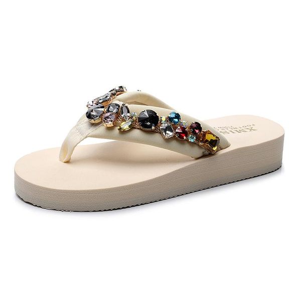 

slippers woman shining leisure sandals flip flop rhinestone thick-bottomed anti-skid home outdoor shoes women summer flat beach, Black
