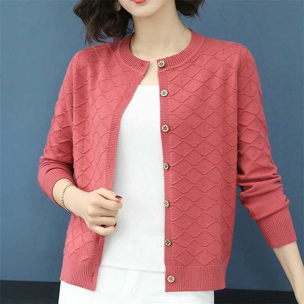 Maglione cardigan lavorato a maglia da donna primaverile Cappotto monopetto casual Giacca sottile femminile Elegante rosa giallo 211018