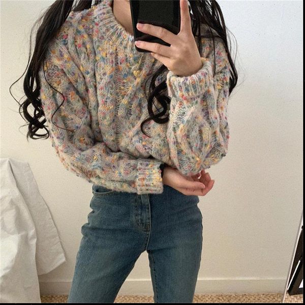 

fashion 2021 new women chic candy color solid students soft warm sweet knitted color hit pullover sweater, White;black