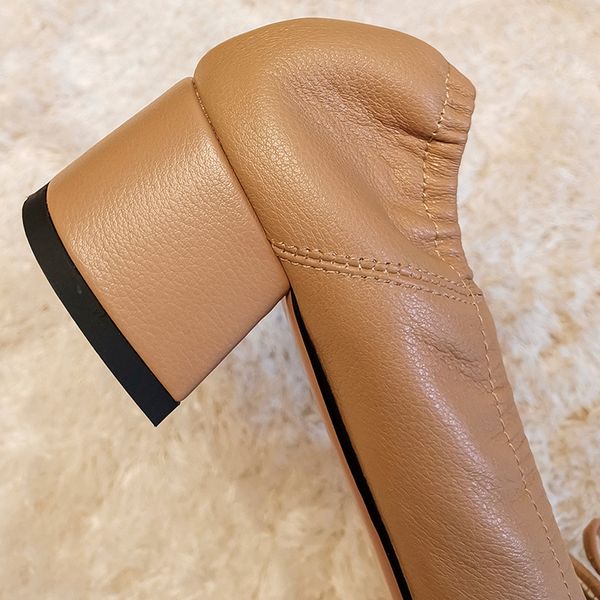 

womens genuine leather med heel slip-on pumps bow tie round toe korean style chunky heel pumps ol style dress shoes for women, Black