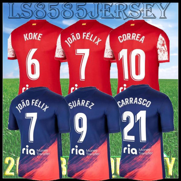 

21 22 griezmann#8 atletico soccer jerseys joÃ£o fÃ©lix madrid 2021 2022 m. llorente koke saul suarez correa camiseta football shirts uniforms, Black