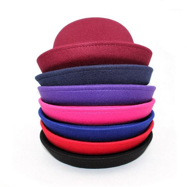 

caps & hats fashion kids children vintage style girl's cute bowler cap derby hat party street costume show dome fedoras1, Yellow