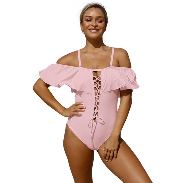 

ins clearance swimsuit plus size bikini ruched off-the-shoulder off-the-shoulder cross lace-up slim fit one-piece swimsuit 410162sale, White;black
