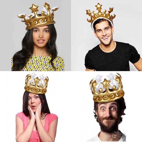 

inflatable gold crown kids birthday hats cap king toy party decoration