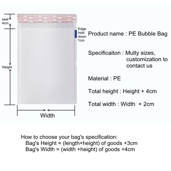 

self-sealing pe poly bubble envelope mailer bags white