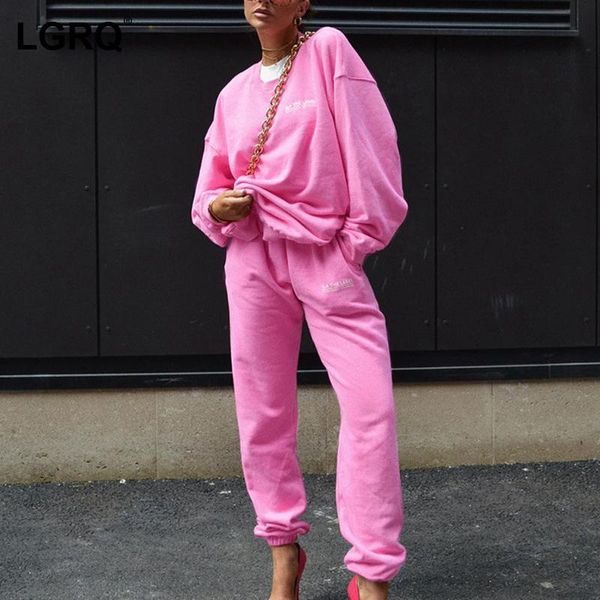 

women's two piece pants [lgrq] wide leg pink color casual suit round neck long sleeve women fashion tide spring autumn 2021 19d2529, White