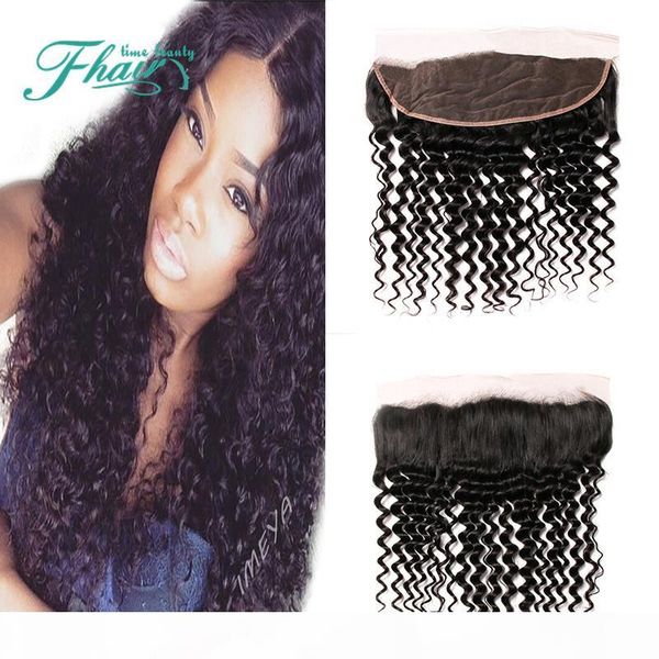 

sell 8a full lace frontal closure 13x4 deep curly brazilian 1 pieces human hair ear to ear lace frontal wholesale price, Black;brown