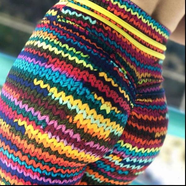 

2021 new knit printing leggings knit colorful string pants sports fitness leggings drop shipping good quality, Black
