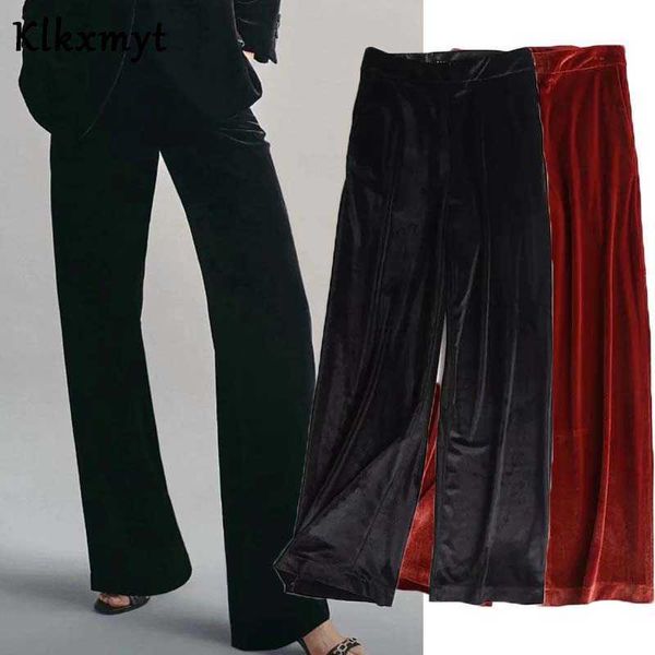 

klkxmyt za pants women elegant fashion velvet pleated wide leg vintage high waist side pockets female trousers mujer 210527, Black;white
