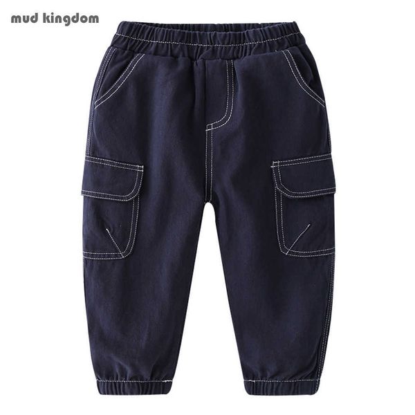 

mudkingdom boys chino cargo pants causal fashion solid plain elastic waist trousers for 210615, Blue