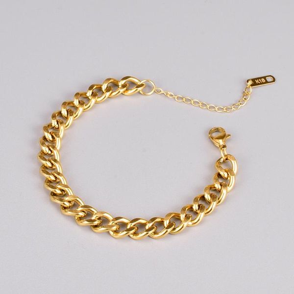 

link, chain 15cm+5cm 8mm width link chains bracelets women men stainess steel hiphop jewelry gold color pulseras tennis bracelet wholesale, Black