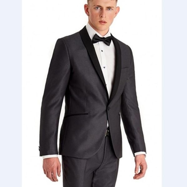 

new arrival groomsmen shawl black lapel groom tuxedos dark grey men suits wedding man suit (jacket+pants+tie+hankerchief, White;black
