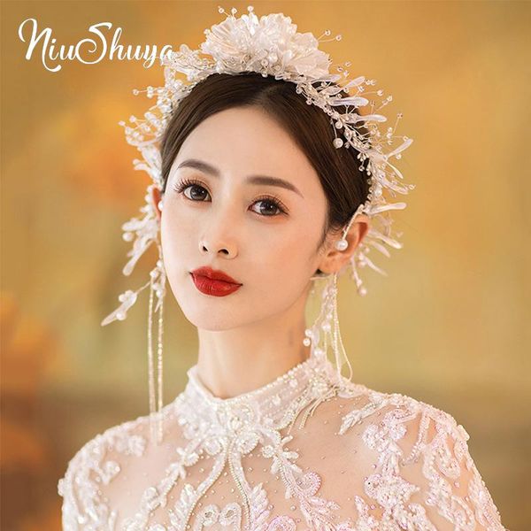 

hair clips & barrettes niushuya elegant clear flower crystal brides leaves bridal soft hairbands wedding party holiday accessory, Golden;silver