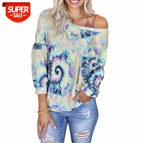 

women tie dye floral printed loose long sleeve t-shirts autumn casual streetwear tee wdc6002 #tz4u, White