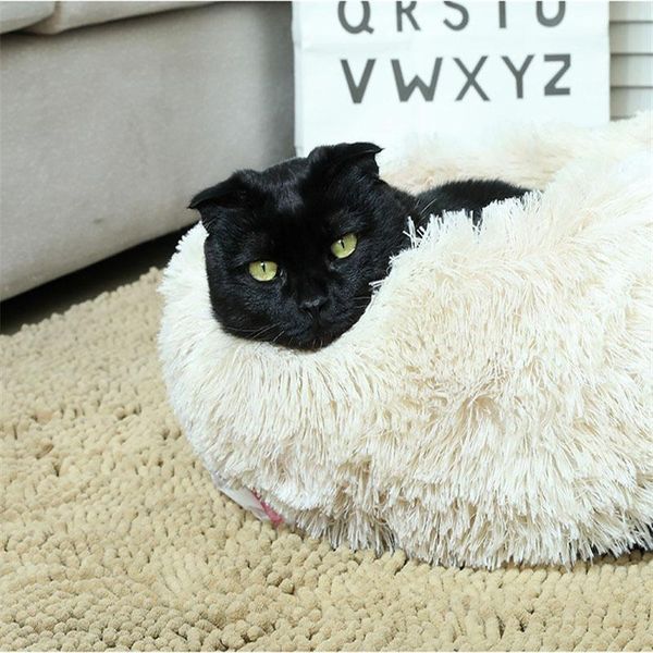 

kennels & pens macaron round pet nest bed long plush warm fluffy kennel supplies for small medium large dog cat