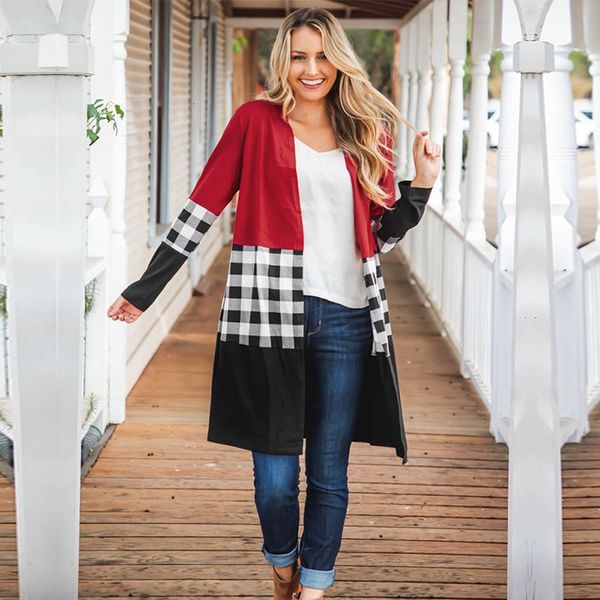 

autumn winter plaid cardigans casual patchwork color loose knitted sweater for women 2021 new sidg, White;black