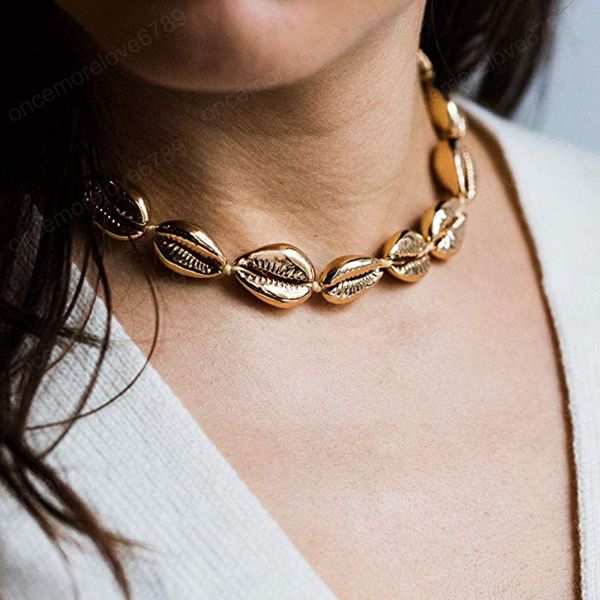 Modische Boho-Gold-Muschel-Halskette, verstellbare Strand-Halskette, Muschel-Halskette, handgefertigter Schmuck für Frauen