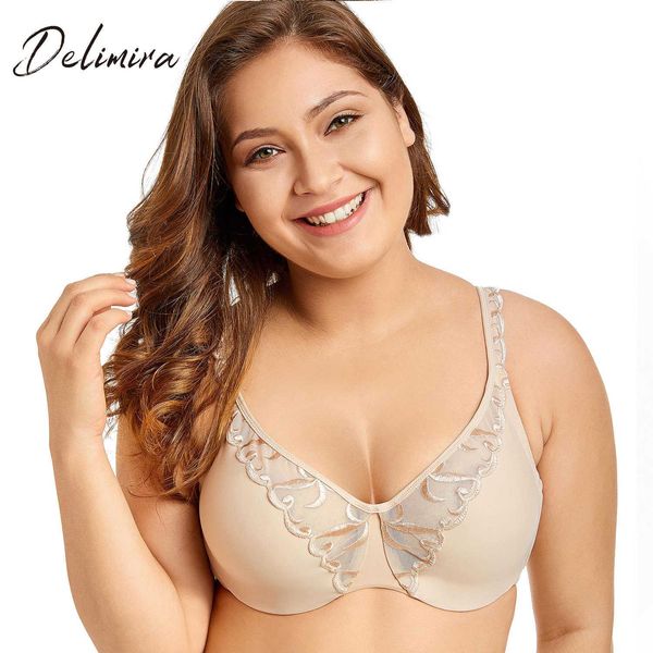

delimira women's non-padded full coverage underwire minimizer embroidered bra 210623, Red;black