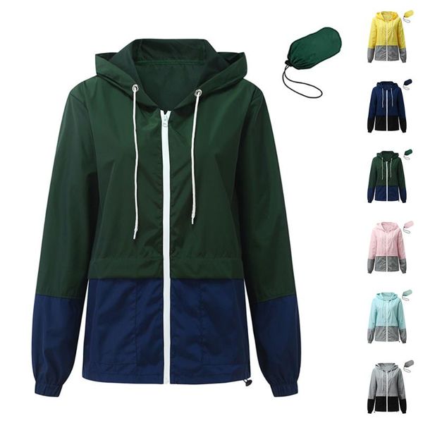 

women's trench coats color block patchwork hooded contrast womens sports cardigan sweatshirt jacket gym hiking waterproof coat, Tan;black