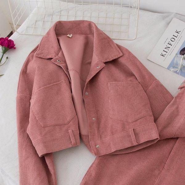 

fashion women two piece set ladies pink corduroy jacket skirt casual women set autumn short skirt corduroy coat 2pcs suit, Gray