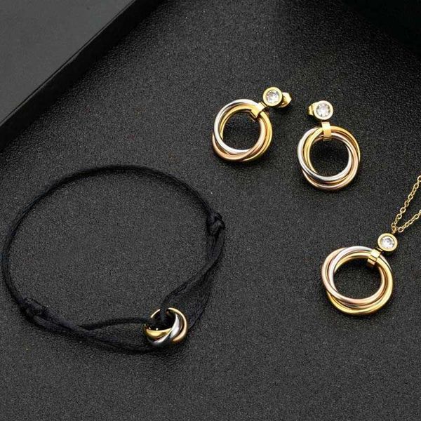 

jewelry classic zlxgirl three circle chain bracelet earrings set luxury brand staliness steel sets women couple gifts, Golden