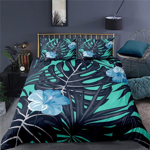 

bedding sets luxury 3d tropical leaves print 2/3pcs kids comfortable duvet cover pillowcase home textile  and king size