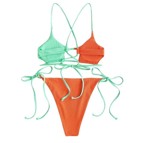 

one-piece suits g6de women's strappy reversible bottom bikini sets swimsuit women striped push up high cut hight waist halter beach surf