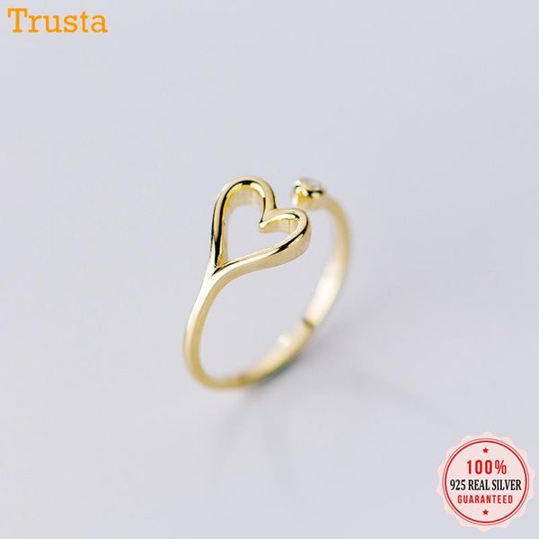 Cluster-Ringe Trustdavis 100 % 925 massives echtes Sterlingsilber Gold Hohles Herz CZ Cocktail Geburtstagsgeschenk für Mädchen Teenager Dame DA362